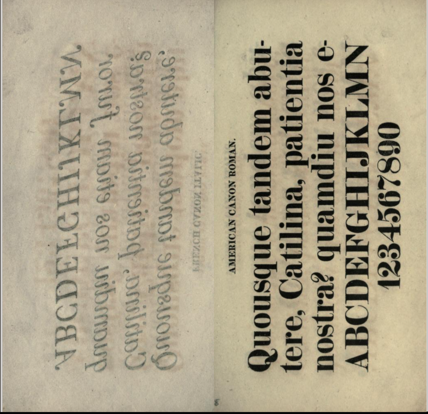 Page opening from the type specimen book of Binney & Ronaldson (1812)