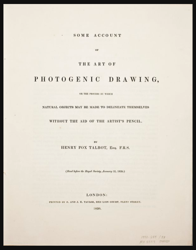 Fox Talbot's Some Account of the Art of Photogenic Drawing
