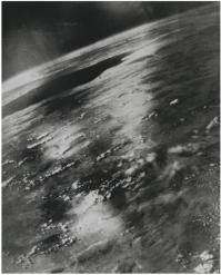 This photograph of the curviture of the earth taken from a V2 rocket, sold at Christie's in London in November 2020, was used in a press release dated March 27, 1947.