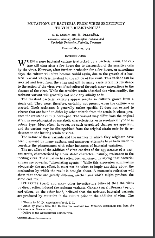First page of the Luria & Delbruck paper