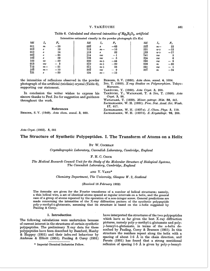 First page of the Cochran, Crick and Vand paper