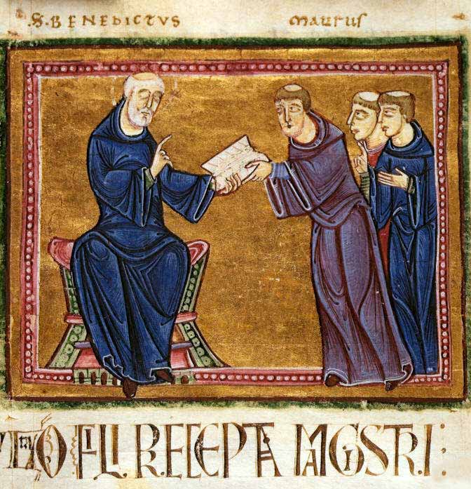 St. Benedict delivering his rule to the monks of his order