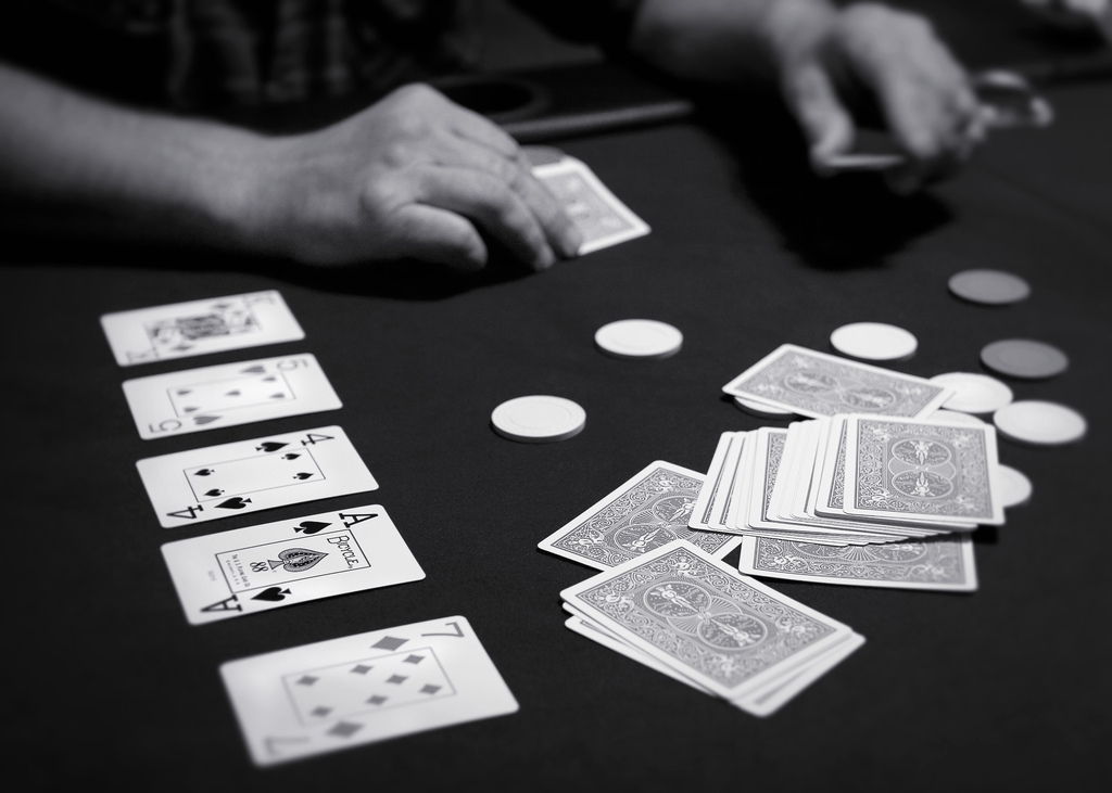 A person playing the poker variant, Texas Hold