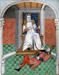 A miniature from a 15th century French translation of Boccaccio's De Casibus Virorum Illustrium, showing Alp Arslan, second sultan of the Seljuk dynasty, humiliating Emperor Romanos IV. (View Larger)