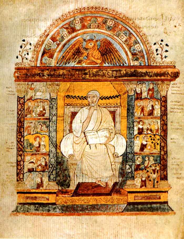 Folio 129v of the St. Augustine Gospels, depicting Luke. (View Larger)