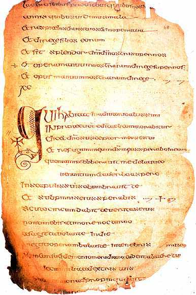 A page from the Cathach of St. Columba. (View Larger)