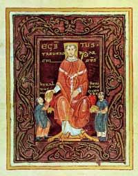 A portrait of Egbert, Archbishop of Trier, from the Codex Egberti. (View larger)