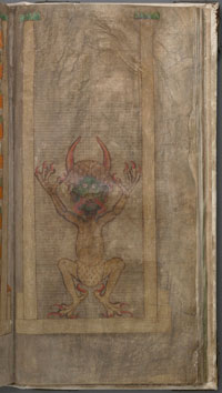 The famous Devil, on folio 290r of the Codex Gigas, responsible for the ominous epithet, 'Devil's Bible.' (View Larger)