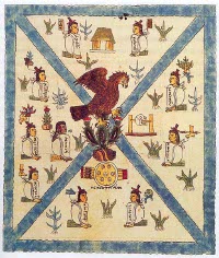 The first page of the 'Codex Mendoza,' which was printed in Mexico in 1540 and depicted the daily life and conquests of the Aztec empire, with traditional Aztec pictograms and explanations in Spanish. (View Larger)