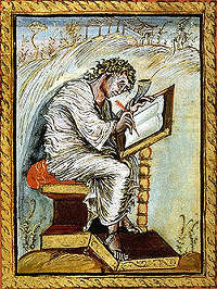 A portrait of Matthew from the Ebbo Gospels. (View Larger)