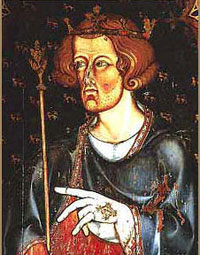 Edward I, portrayed in the stained glass of Westminster Abbey.
