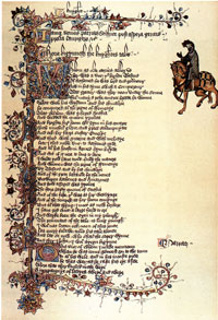 The opening of 'The Knight's Tale' in the Ellesmere Chaucer. (View Larger)