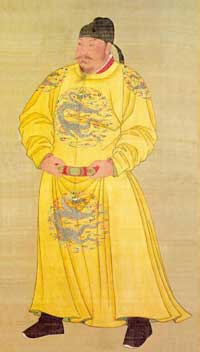 A portrait of emperor Taizong of Tang on a hanging silk scroll, currently preserved in the National Palace Museum in Taipei. (View Larger)