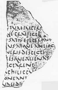 The fragment of De Bellis Macedonicis, the oldest suriving remains of a Latin manuscreipt written on parchment rather than papyrus. (View Larger)