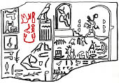 The hieroglyphic name of Hemaka, highlighted in red.