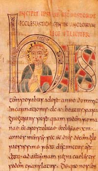 The oldest known historiated initial, found in the St. Petersurg Bede, also known as the Leningrad Bede.