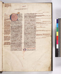 A heavily glossed manuscript of Libri Quattuor Sententiarum by Peter Lombard, whose usage of margin notes for citations is considered by some to be the direct antecedent of modern scholarly footnotes. (View Larger)