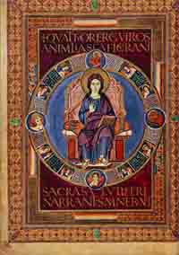 Folio 72v of the Codex Aureus of Lorsch, depicting Christ. (View Larger)