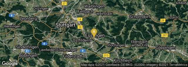 Detail map of Esslingen am Neckar, Baden-Württemberg, Germany
