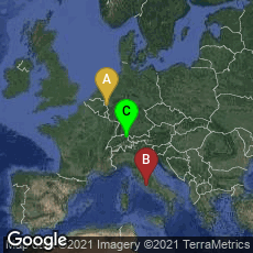 Overview map of Mitte, Aachen, Nordrhein-Westfalen, Germany,Roma, Lazio, Italy,St. Gallen, Sankt Gallen, Switzerland