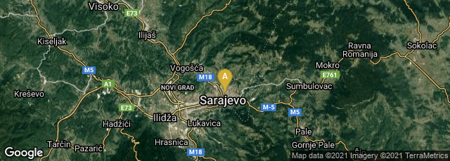 Detail map of Sarajevo, Federacija Bosne i Hercegovine, Bosnia and Herzegovina