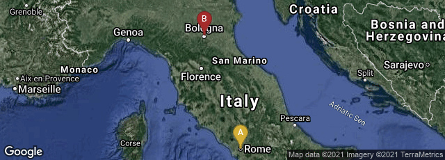 Detail map of Roma, Lazio, Italy,Bologna, Emilia-Romagna, Italy