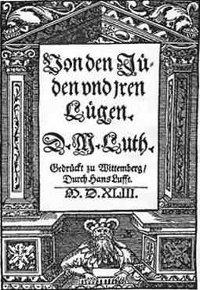 In 1543, Martin Luther publishes the first modern antisemitic work, going so far as to condone the enslavement and murder of Jews, writing that the public is 'at fault in not slaying them.' (View Larger)