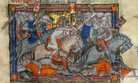 Arthur versus the Saxons as depicted in the Rochefoucauld Grail. (View Larger)