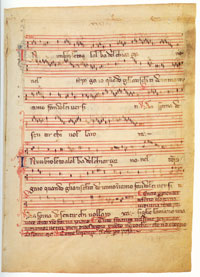 Folio 31r of the Rossi Codex, upon which is written a madrigal entitled 'in un broleto, al'alba.' (View Larger)
