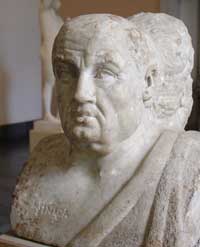 A marble bust of Seneca preserved in the Antikensammlung Berlin. (View Larger)