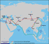 A map of the Polos' eastward journey, begun in 1271. (View Larger)