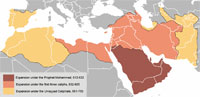 A map displaying the expansion of the Umayyad empire. (View Larger)