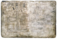 An ancient Egyptian wooden drawing board inscribed with a picture of Thutmose III. It is preserved in the British Library as EA 5645. (View Larger)