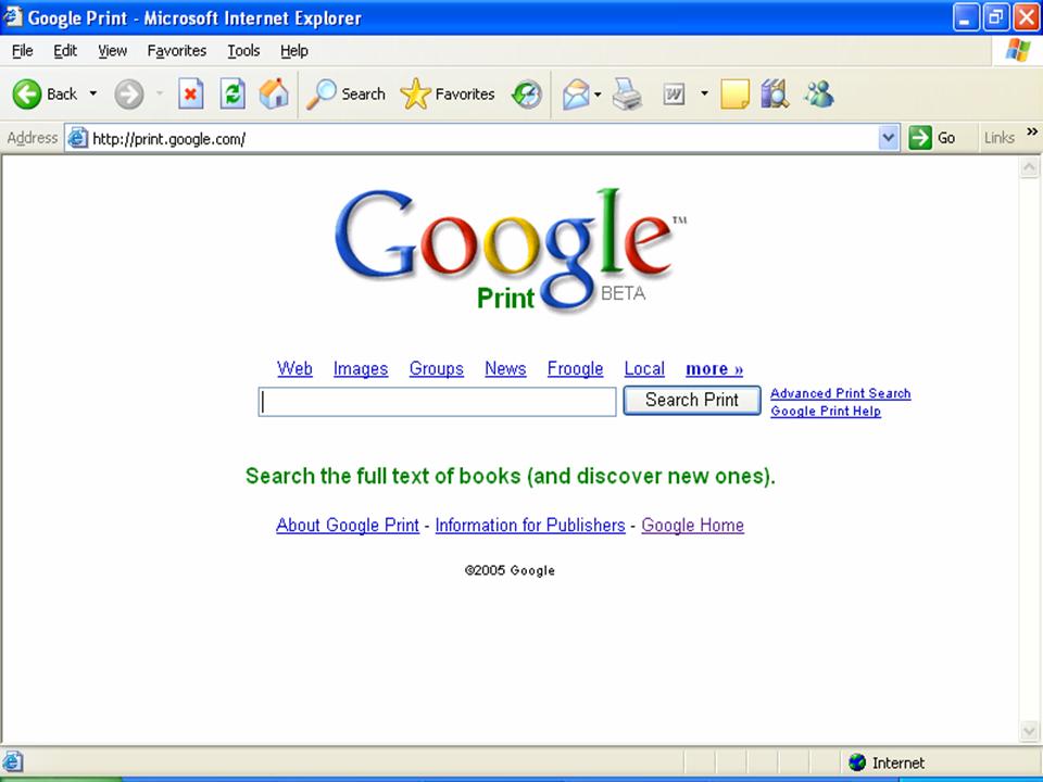 The original Google Print homepage