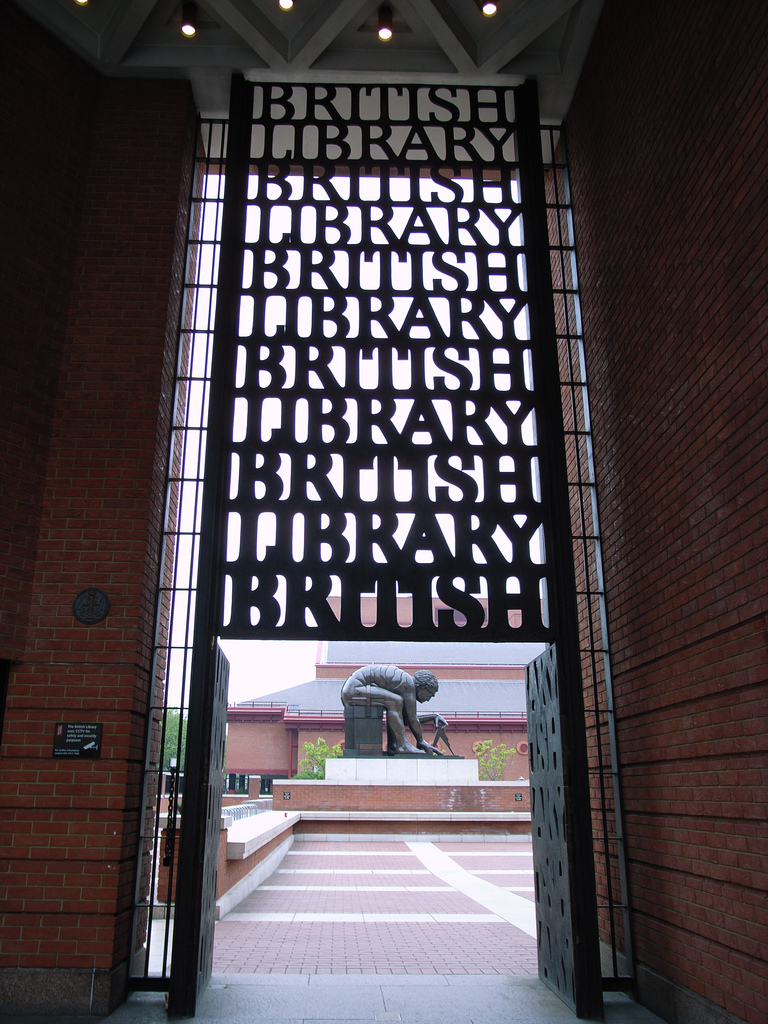 A view of the statue outside the British Library