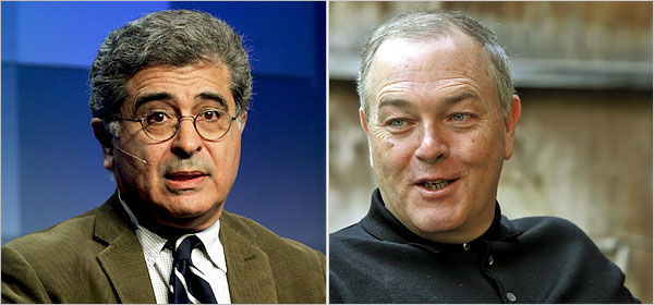 Terry T. Semel, left, the Chief of Yahoo at the time. Dean Singleton, right, the chief of MediaNews.