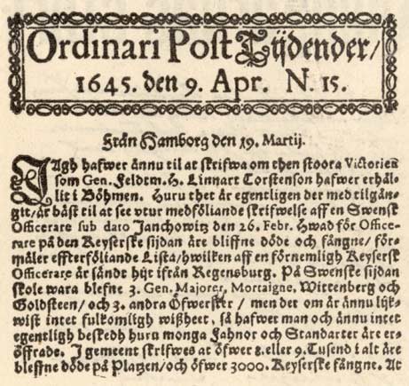 Post- och Inrikes Tidningarno.15, 9 April 1645