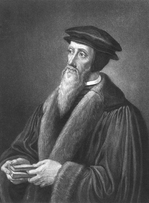 Engraved Portrait of John Calvin, 16th century.