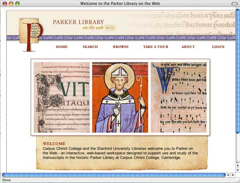 The Parker Library on the Web homepage