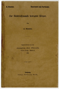 Upper cover of the offprint of Einstein's paper on special relativity.