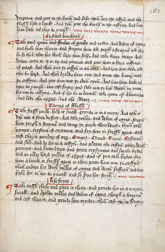 A recipe for Custarde taken from the Boke of Kokery, c. 1440.