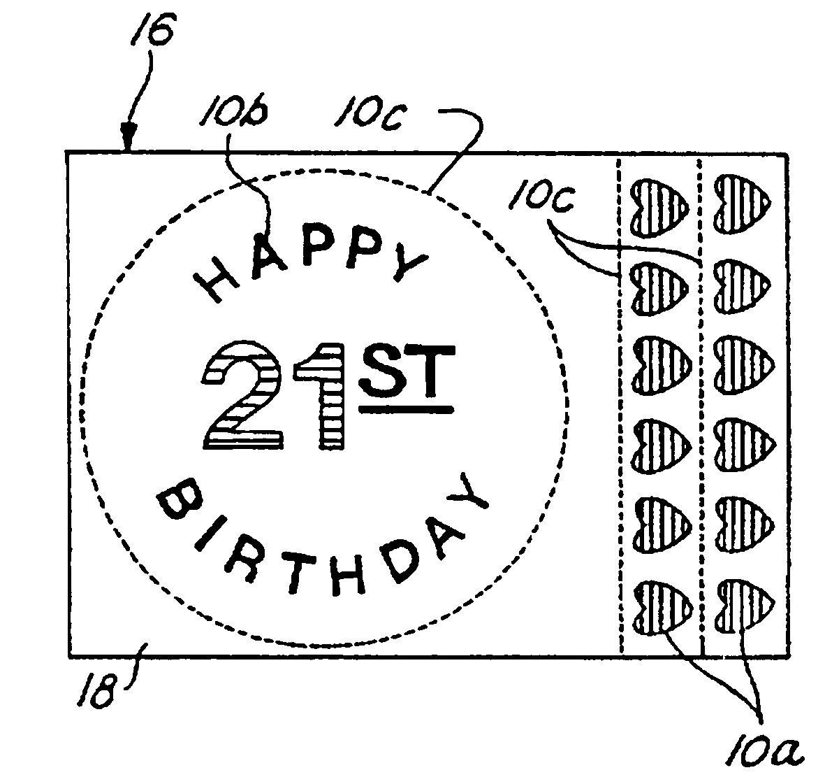 An image associated with U.S. Patent 6,319,530 depicting what could be printed onto a birthday cake using an inject printer and edible ink.