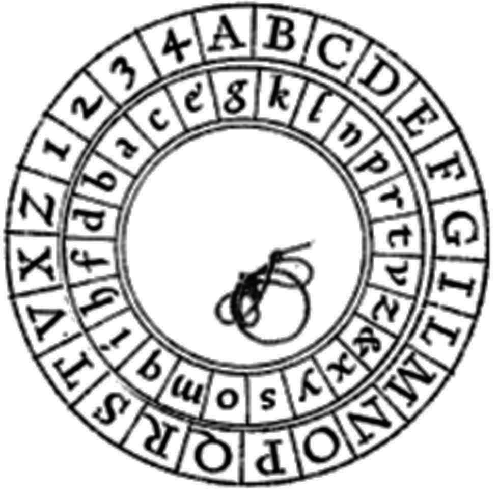 An Alberti cipher disk.