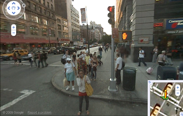 An exmple of blurred faces in Google Street View