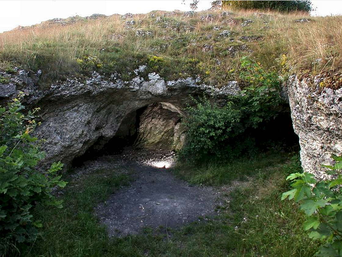 Southern entrance (on left) to the big Vogelherd Cave.  Photo:  Jochen Duckeck. (Click on image to view larger.)