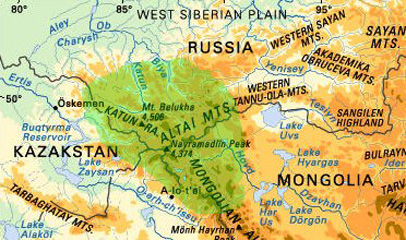 A map of the Altai Mountain range.