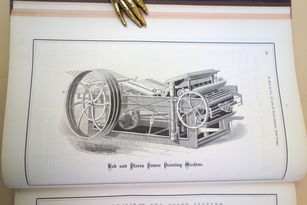 "Adams Patent" is visible on the far right side of the image of the machine in the R. Hoe & Co. catalogue.