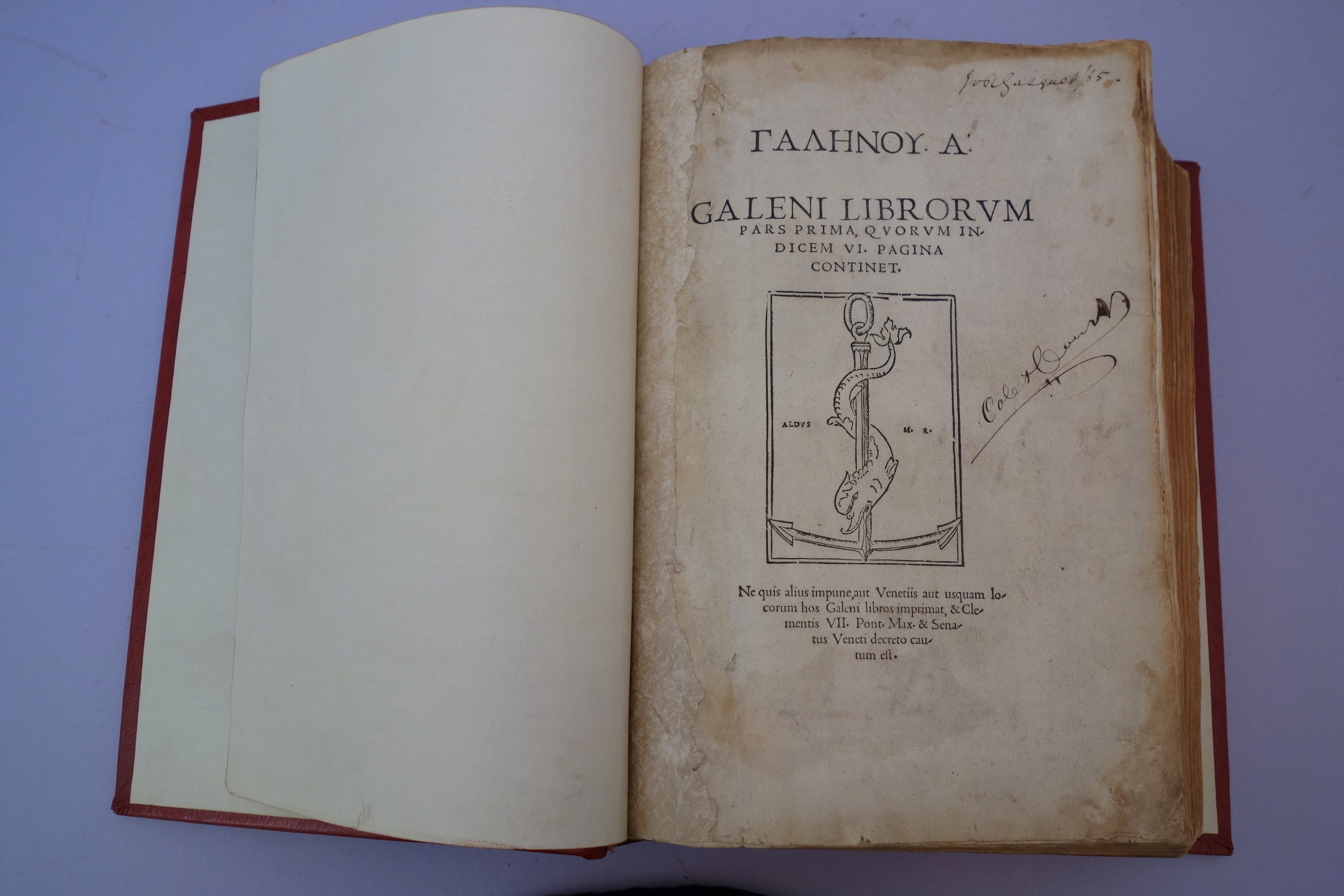 Aldine Galen title page of first volume
