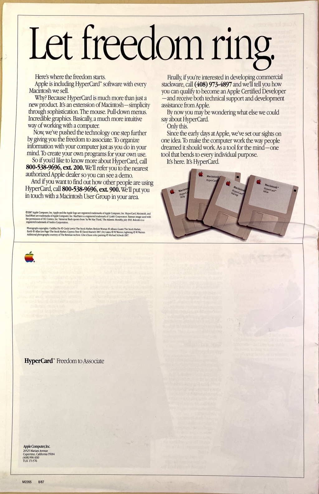 Final page of the first Hypercard brochure.  The date 8/87 is visible in the lower left corner.