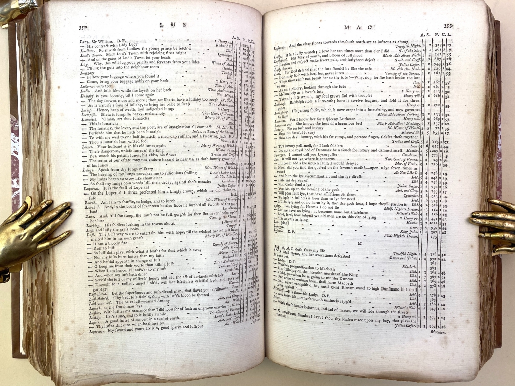 Page opening of my copy of the Ayscough concordance with untrimmed (and soiled) edges.